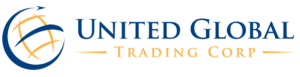 United Global Trading Corp. logo featuring a stylized globe with arrows, representing international trade, import, and distribution services.