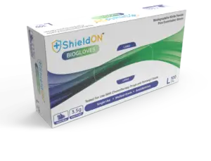 ShieldON BioGloves biodegradable nitrile gloves box – 100 count, tested for use with chemotherapy drugs and fentanyl citrate, medical-grade, single-use, and ambidextrous.