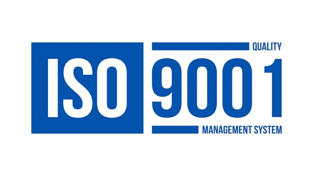 ISO 9001 quality management system certification logo, representing compliance with international quality standards.